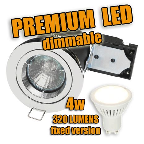 240V PREMIUM, Fire-rated LED downlight, Fixed + 5w LED GU10 (dimmable) 400 lumens (Double Insulated)