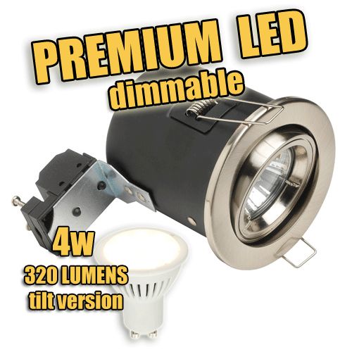 240V PREMIUM, Fire-rated LED downlight, Tilt + 5w LED GU10 (dimmable) 400 lumens (Double Insulated)