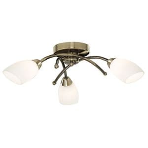 3 Light Antique Brass Flush With Opal Glass 8183-3Ab