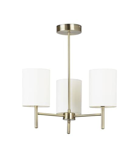 3 Light Ceiling Fitting In Antique Brass With Cream Faux Silk Sha BRIO-3AB
