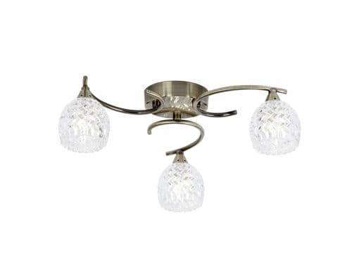 3 Light Ceiling Fitting In Antique Brass With Glass Shades BOYER-3AB