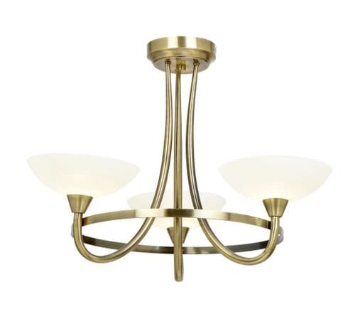 3 Light Ceiling Fitting In Antique Brass With Glass Shades CAGNEY-3AB