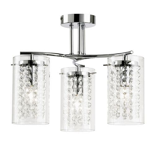 3 LIGHT CEILING FITTING IN CHROME WITH GLASS SHADE & BEADS ALDA-3CH