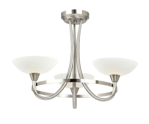 3 Light Ceiling Fitting In Satin Chrome With Glass Shades CAGNEY-3SC