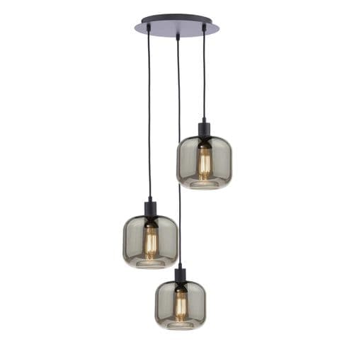 3 Light Cluster Pendant Matt Black and Smoked Glass