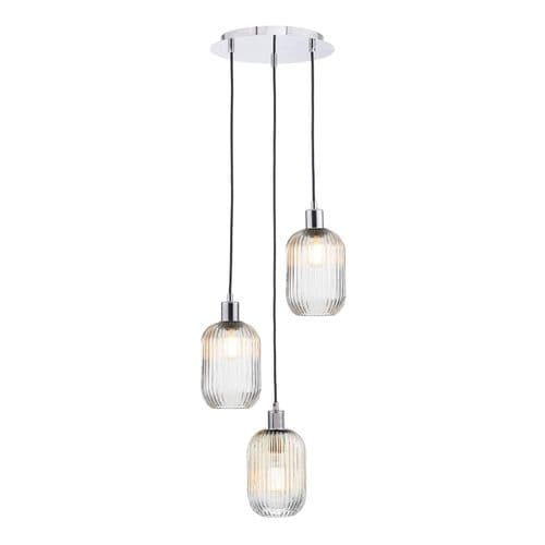 3 Light Cluster Pendant Polished Chrome and Ribbed Glass - Sawyer Easy Fit Pendant Ribbed Glass