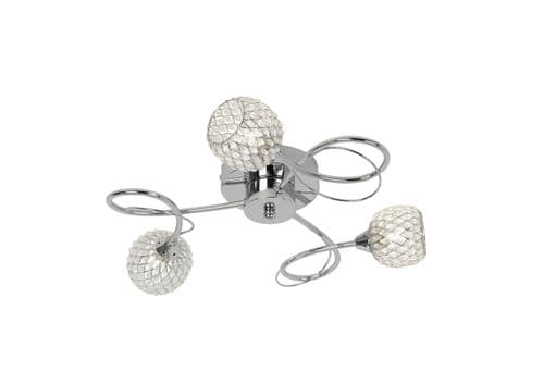 3 Light Flush Fitting In Chrome With Wire & Glass Bead Shade AHERNE-3CH