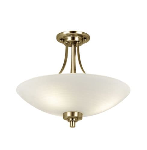 3 Light Semi Flush Fitting In Antique Brass With Frosted Glass WELLES-3AB