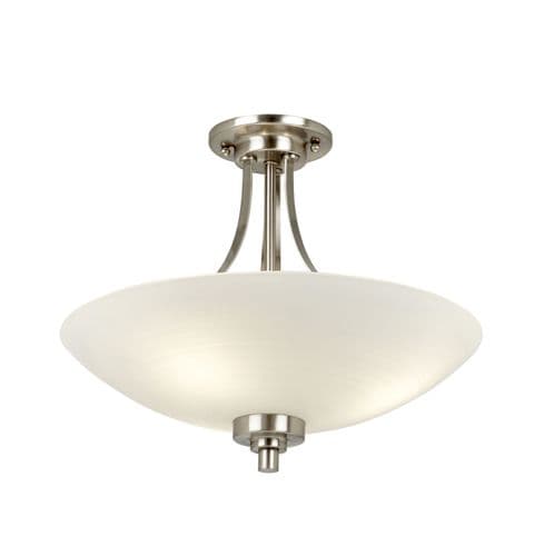 3 Light Semi Flush Fitting In Satin Chrome With Frosted Glass WELLES-3SC
