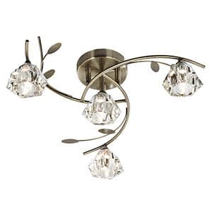 4 Light Antique Brass Ceiling Flush With Sculptured Clear Glass 2634-4Ab