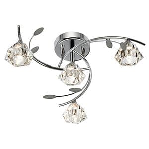 4 Light Chrome Ceiling Flush With Sculptured Clear Glass Shades 2634-4Cc