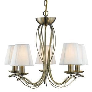 5 Light Antique Brass Fitting - Cream String Shades 9825-5Ab