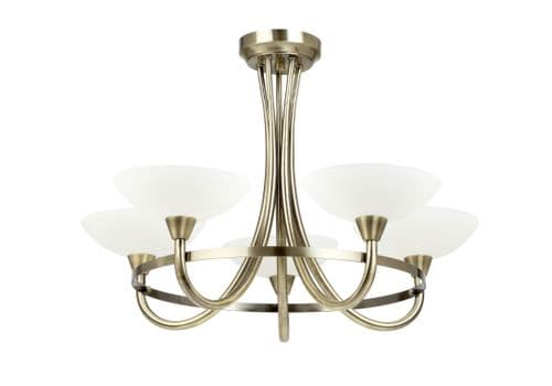 5 Light Ceiling Fitting In Antique Brass With Glass Shades CAGNEY-5AB