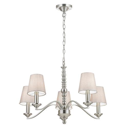 5 LIGHT CEILING FITTING IN SATIN NICKEL WITH FABRIC SHADES ASTAIRE-5SN