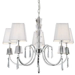 5 Light Chrome And Glass Fitting With White String Shades 6885-5Cc