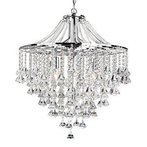 5 Light Chrome Ceiling With Clear Crystal Buttons And Drops 3495-5Cc