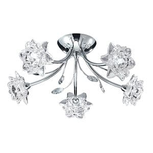 5 Light Chrome Fitting - Clear Flower Glass 9285-5Cc