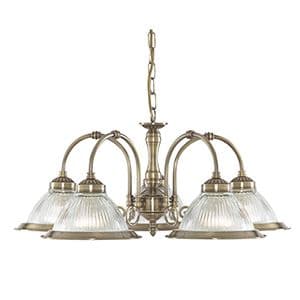 5 Light Fitting Antique Brass Diner-Clear Glass 9345-5