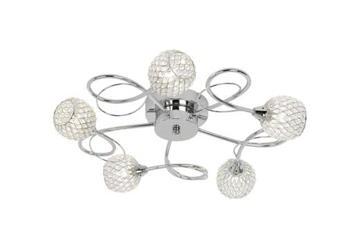 5 Light Flush Fitting In Chrome With Wire & Glass Bead Shade AHERNE-5CH