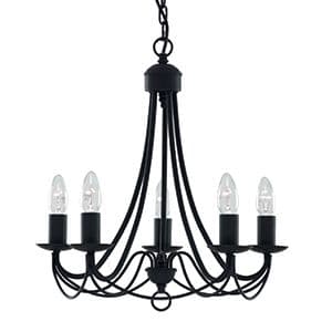 5 Light Matt Black Wrought Iron Fitting 6345-5Bk