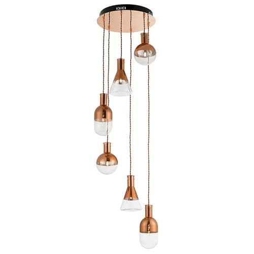 6 LIGHT SPIRAL FITTING IN COPPER + CLEAR & COPPER GLASS BXGIAMATTI-6CO-17 (Double Insulated)