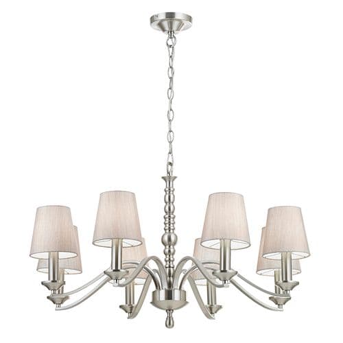 8 LIGHT CEILING FITTING IN SATIN NICKEL WITH FABRIC SHADES ASTAIRE-8SN