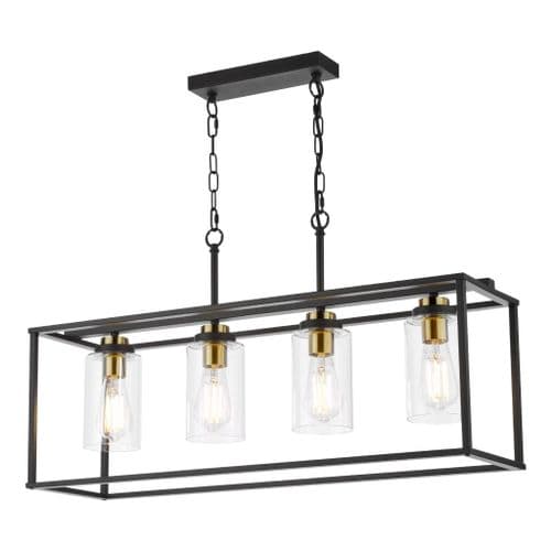 ABEL 4LT BAR PENDANT BLACK & GOLD CW CLR GLS