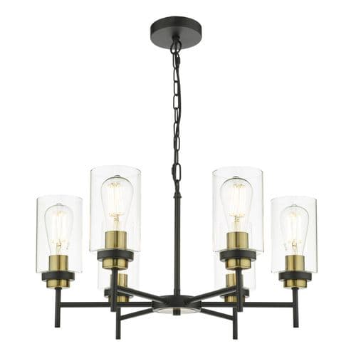 Abel 6 Light Armed Pendant Satin Black and Glass