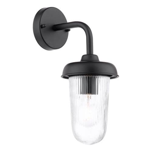 Acotas Outdoor Wall Light Matt Black and Ribbed Glass IP44