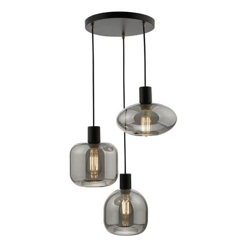 Aiden 3 Light Cluster Pendant Smoked Glass and Satin Black