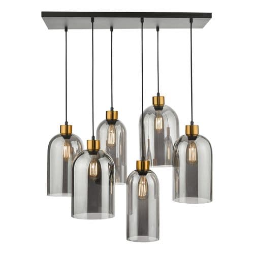 Alma 6 Light Bar Pendant Smoked Glass and Matt Black