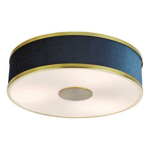 Alvaro 3 Light Flush Brushed Brass and Blue
