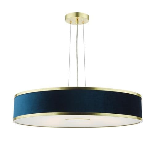 Alvaro 6 Light Pendant Brushed Brass and Blue With Shade