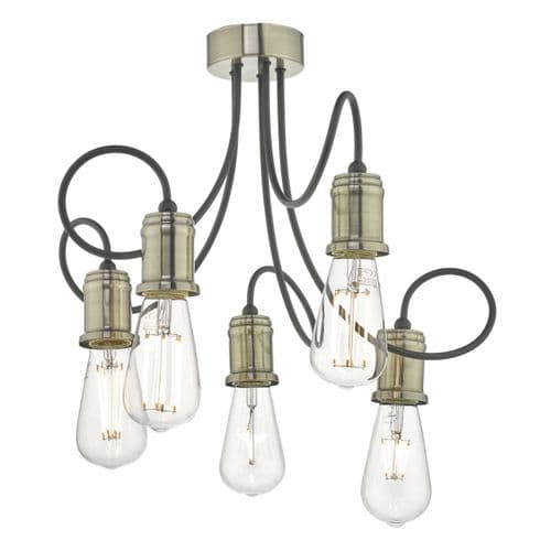 Alzbet 5lt Semi Flush Antique Brass & Black (double insulated) ALZ5475