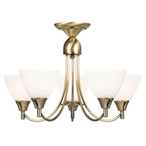 Antique Brass 5-Light Fitting Plus Opal Glass 1805-5AN