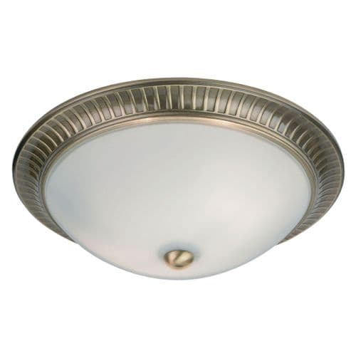 Antique brass effect plate & acid etched glass Flush Light 91123 by Endon