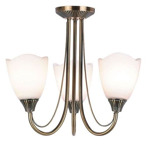 Antique brass effect plate & opal glass Semi Flush Light 601-3AN by Endon