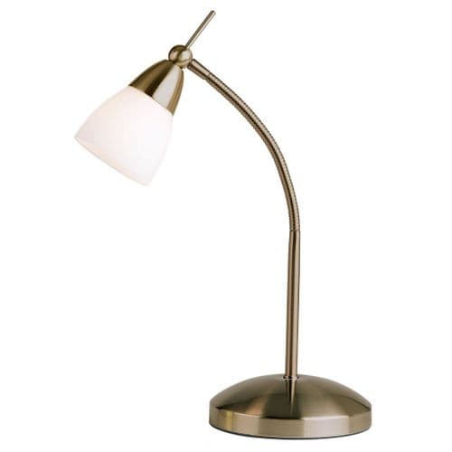 Antique brass effect plate & white glass Tablelamp BX652-TLAN-17 by Endon (Class 2 Double Insulated)