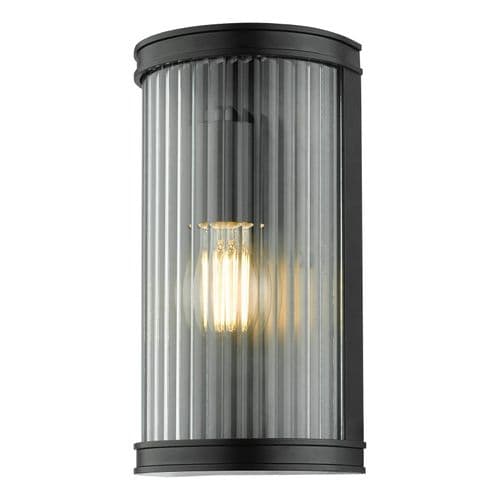 Anund Bathroom Wall Light Matt Black and Ribbed Glass IP44