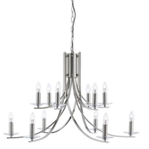 Ascona - 12 Light Ceiling, Satin Silver Twist Frame, Clear Glass Sconces 41612-12Ss