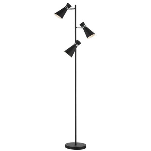 Ashworth 3 Light Floor Lamp Black Polished Chrome (Class 2 Double Insulated)