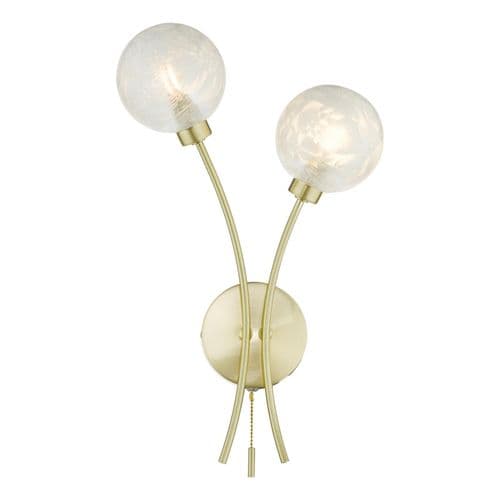 Avari 2 Light Wall Light Satin Brass and White Frosted Glass