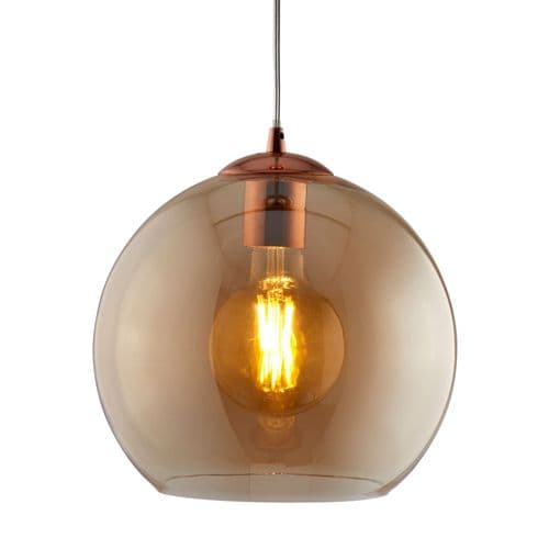 Balls 1 Light Round Pendant (30Cm Dia), Amber Glass, Antique Brass 1632Am