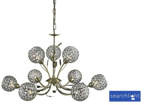 Bellis Ii - 9 Light Ceiling Pendant Antique Brass With Clear Glass Deco Shades 5579-9Ab