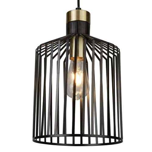 Bird Cage 1 Light Pendant, Black And Gold 9413Bk