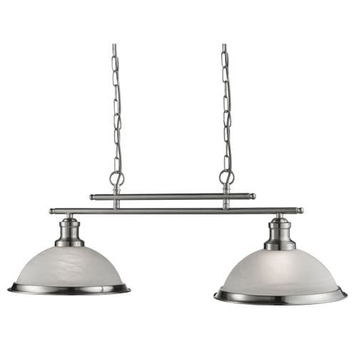 Bistro 2 Light Industrial Ceiling Bar, Satin Silver, Marble Glass Shade, Satin Silver Trim 2682-2Ss
