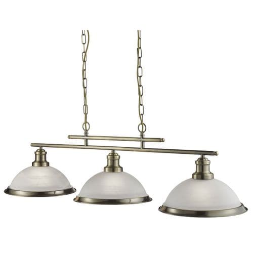 Bistro 3 Light Industrial Ceiling Bar, Antique Brass, Marble Glass Shade 2683-3Ab