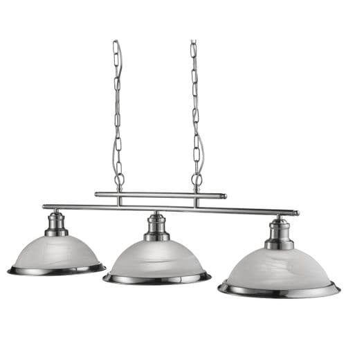 Bistro 3 Light Industrial Ceiling Bar, Satin Silver, Marble Glass Shade, Satin Silver Trim 2683-3Ss