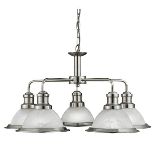 Bistro 5 Light Industrial Ceiling, Satin Silver, Marble Glass Shade, Satin Silver Trim 1595-5Ss