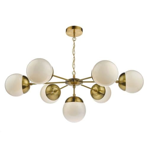Bombazine 7 Light Pendant Antique Brass complete with Glass Shds